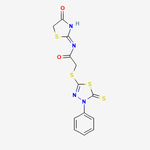 molecular formula C13H10N4O2S4 B11190629 N-[(2Z)-4-hydroxy-1,3-thiazol-2(5H)-ylidene]-2-[(4-phenyl-5-thioxo-4,5-dihydro-1,3,4-thiadiazol-2-yl)sulfanyl]acetamide 