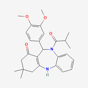molecular formula C27H32N2O4 B11190858 11-(3,4-dimethoxyphenyl)-10-isobutyryl-3,3-dimethyl-2,3,4,5,10,11-hexahydro-1H-dibenzo[b,e][1,4]diazepin-1-one 