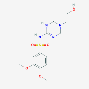 molecular formula C13H20N4O5S B11191543 N~1~-[5-(2-hydroxyethyl)-1,4,5,6-tetrahydro-1,3,5-triazin-2-yl]-3,4-dimethoxy-1-benzenesulfonamide 