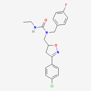 molecular formula C20H21ClFN3O2 B11191605 N-{[3-(4-chlorophenyl)-4,5-dihydro-5-isoxazolyl]methyl}-N'-ethyl-N-(4-fluorobenzyl)urea CAS No. 1008382-69-1