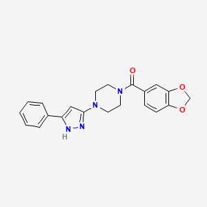 molecular formula C21H20N4O3 B11191780 benzo[d][1,3]dioxol-5-yl(4-(3-phenyl-1H-pyrazol-5-yl)piperazin-1-yl)methanone 