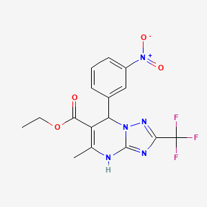 molecular formula C16H14F3N5O4 B11191807 Ethyl 5-methyl-7-(3-nitrophenyl)-2-(trifluoromethyl)-4,7-dihydro[1,2,4]triazolo[1,5-a]pyrimidine-6-carboxylate 