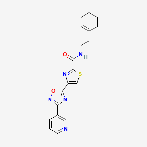molecular formula C19H19N5O2S B11191890 N-[2-(cyclohex-1-en-1-yl)ethyl]-4-[3-(pyridin-3-yl)-1,2,4-oxadiazol-5-yl]-1,3-thiazole-2-carboxamide 
