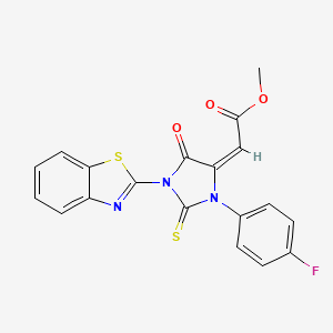 molecular formula C19H12FN3O3S2 B11191910 methyl (2E)-[1-(1,3-benzothiazol-2-yl)-3-(4-fluorophenyl)-5-oxo-2-thioxoimidazolidin-4-ylidene]ethanoate 