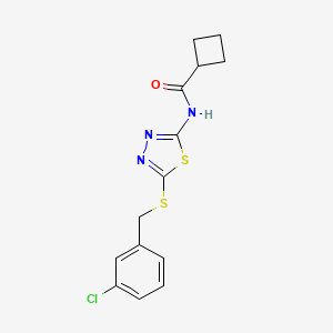 molecular formula C14H14ClN3OS2 B11192147 N-(5-((3-chlorobenzyl)thio)-1,3,4-thiadiazol-2-yl)cyclobutanecarboxamide 
