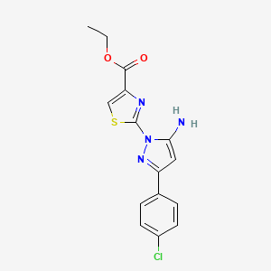 molecular formula C15H13ClN4O2S B11192176 ethyl 2-[5-amino-3-(4-chlorophenyl)-1H-pyrazol-1-yl]-1,3-thiazole-4-carboxylate 