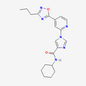 molecular formula C20H24N6O2 B11192341 N-cyclohexyl-1-[4-(3-propyl-1,2,4-oxadiazol-5-yl)pyridin-2-yl]-1H-imidazole-4-carboxamide 