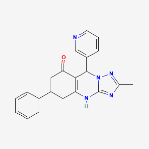 molecular formula C21H19N5O B11192349 2-Methyl-6-phenyl-9-(pyridin-3-yl)-5,6,7,9-tetrahydro[1,2,4]triazolo[5,1-b]quinazolin-8-ol 