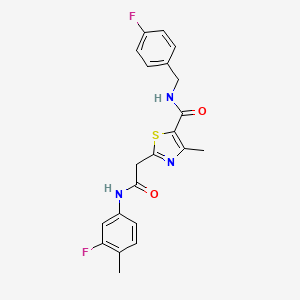 molecular formula C21H19F2N3O2S B11192624 N-(4-fluorobenzyl)-2-{2-[(3-fluoro-4-methylphenyl)amino]-2-oxoethyl}-4-methyl-1,3-thiazole-5-carboxamide 
