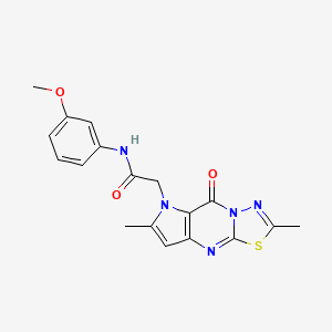 molecular formula C18H17N5O3S B11192729 2-{5,11-dimethyl-2-oxo-10-thia-1,4,8,12-tetraazatricyclo[7.3.0.0^{3,7}]dodeca-3(7),5,8,11-tetraen-4-yl}-N-(3-methoxyphenyl)acetamide 