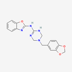 molecular formula C18H17N5O3 B11192800 N-[5-(1,3-benzodioxol-5-ylmethyl)-1,4,5,6-tetrahydro-1,3,5-triazin-2-yl]-1,3-benzoxazol-2-amine 
