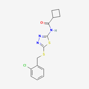 molecular formula C14H14ClN3OS2 B11192961 N-(5-((2-chlorobenzyl)thio)-1,3,4-thiadiazol-2-yl)cyclobutanecarboxamide 