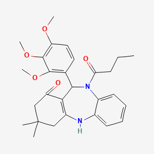molecular formula C28H34N2O5 B11193003 10-butyryl-3,3-dimethyl-11-(2,3,4-trimethoxyphenyl)-2,3,4,5,10,11-hexahydro-1H-dibenzo[b,e][1,4]diazepin-1-one 