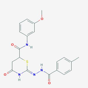 molecular formula C20H20N4O4S B11193151 N-(3-methoxyphenyl)-2-{2-[(4-methylphenyl)carbonyl]hydrazinyl}-4-oxo-5,6-dihydro-4H-1,3-thiazine-6-carboxamide 