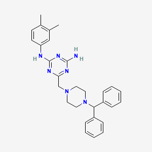 molecular formula C29H33N7 B11193279 N-(3,4-dimethylphenyl)-6-{[4-(diphenylmethyl)piperazin-1-yl]methyl}-1,3,5-triazine-2,4-diamine 