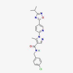 molecular formula C22H21ClN6O2 B11193549 N-(4-chlorobenzyl)-5-methyl-1-{5-[3-(propan-2-yl)-1,2,4-oxadiazol-5-yl]pyridin-2-yl}-1H-pyrazole-4-carboxamide 
