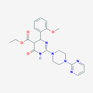 molecular formula C22H26N6O4 B11193826 Ethyl 6-(2-methoxyphenyl)-4-oxo-2-[4-(pyrimidin-2-yl)piperazin-1-yl]-1,4,5,6-tetrahydropyrimidine-5-carboxylate 