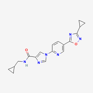molecular formula C18H18N6O2 B11193914 N-(cyclopropylmethyl)-1-[5-(3-cyclopropyl-1,2,4-oxadiazol-5-yl)pyridin-2-yl]-1H-imidazole-4-carboxamide 