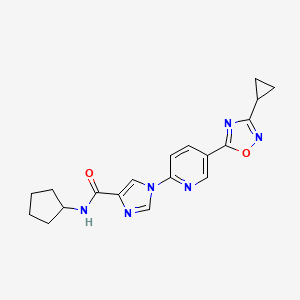 molecular formula C19H20N6O2 B11193956 N-cyclopentyl-1-[5-(3-cyclopropyl-1,2,4-oxadiazol-5-yl)pyridin-2-yl]-1H-imidazole-4-carboxamide 