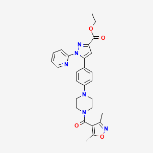 molecular formula C27H28N6O4 B11193991 ethyl 5-(4-(4-(3,5-dimethylisoxazole-4-carbonyl)piperazin-1-yl)phenyl)-1-(pyridin-2-yl)-1H-pyrazole-3-carboxylate 