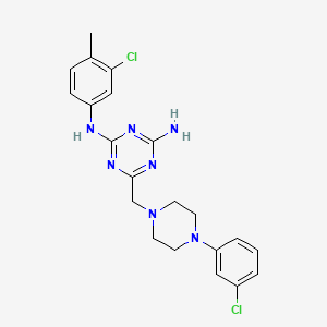 molecular formula C21H23Cl2N7 B11194298 N-(3-chloro-4-methylphenyl)-6-((4-(3-chlorophenyl)-1-piperazinyl)methyl)-1,3,5-triazine-2,4-diamine 