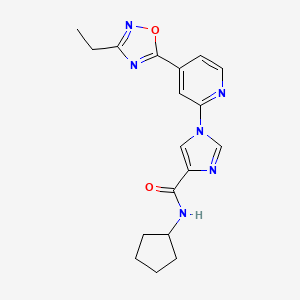 molecular formula C18H20N6O2 B11194831 N-cyclopentyl-1-[4-(3-ethyl-1,2,4-oxadiazol-5-yl)pyridin-2-yl]-1H-imidazole-4-carboxamide 