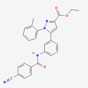 molecular formula C27H22N4O3 B11195101 Ethyl 5-(3-(4-cyanobenzamido)phenyl)-1-(o-tolyl)-1H-pyrazole-3-carboxylate 