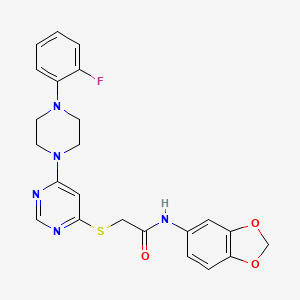 molecular formula C23H22FN5O3S B11195482 N-(2H-1,3-Benzodioxol-5-YL)-2-({6-[4-(2-fluorophenyl)piperazin-1-YL]pyrimidin-4-YL}sulfanyl)acetamide 
