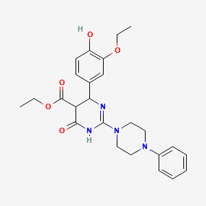 molecular formula C25H30N4O5 B11196364 Ethyl 6-(3-ethoxy-4-hydroxyphenyl)-4-oxo-2-(4-phenylpiperazin-1-yl)-1,4,5,6-tetrahydropyrimidine-5-carboxylate 
