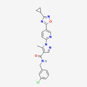 molecular formula C22H19ClN6O2 B11196715 N-(3-chlorobenzyl)-1-[5-(3-cyclopropyl-1,2,4-oxadiazol-5-yl)pyridin-2-yl]-5-methyl-1H-pyrazole-4-carboxamide 