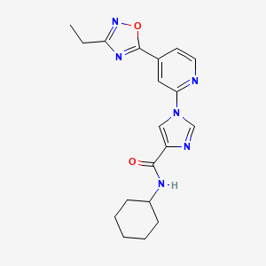 molecular formula C19H22N6O2 B11196892 N-cyclohexyl-1-[4-(3-ethyl-1,2,4-oxadiazol-5-yl)pyridin-2-yl]-1H-imidazole-4-carboxamide 