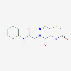 molecular formula C15H20N4O3S B11196952 N-cyclohexyl-2-(4-methyl-3,5-dioxo-3,4-dihydro-2H-pyridazino[4,5-b][1,4]thiazin-6(5H)-yl)acetamide 