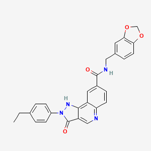 molecular formula C27H22N4O4 B11197198 N-(benzo[d][1,3]dioxol-5-ylmethyl)-2-(4-ethylphenyl)-3-oxo-3,5-dihydro-2H-pyrazolo[4,3-c]quinoline-8-carboxamide 