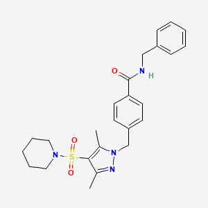 molecular formula C25H30N4O3S B11197711 N-Benzyl-4-{[3,5-dimethyl-4-(piperidine-1-sulfonyl)-1H-pyrazol-1-YL]methyl}benzamide 