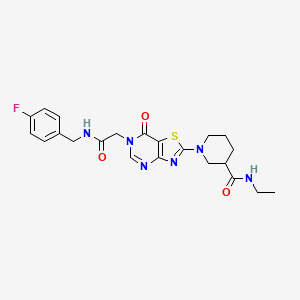 molecular formula C22H25FN6O3S B11198465 N-Ethyl-1-[6-({[(4-fluorophenyl)methyl]carbamoyl}methyl)-7-oxo-6H,7H-[1,3]thiazolo[4,5-D]pyrimidin-2-YL]piperidine-3-carboxamide 