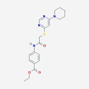 molecular formula C20H24N4O3S B11198675 Ethyl 4-(2-((6-(piperidin-1-yl)pyrimidin-4-yl)thio)acetamido)benzoate 