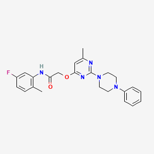 molecular formula C24H26FN5O2 B11198686 N-(5-fluoro-2-methylphenyl)-2-{[6-methyl-2-(4-phenylpiperazin-1-yl)pyrimidin-4-yl]oxy}acetamide 
