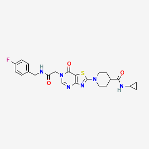 molecular formula C23H25FN6O3S B11198811 N-cyclopropyl-1-(6-{2-[(4-fluorobenzyl)amino]-2-oxoethyl}-7-oxo-6,7-dihydro[1,3]thiazolo[4,5-d]pyrimidin-2-yl)piperidine-4-carboxamide 
