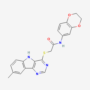 molecular formula C21H18N4O3S B11198955 N-(2,3-Dihydro-1,4-benzodioxin-6-YL)-2-({8-methyl-5H-pyrimido[5,4-B]indol-4-YL}sulfanyl)acetamide 