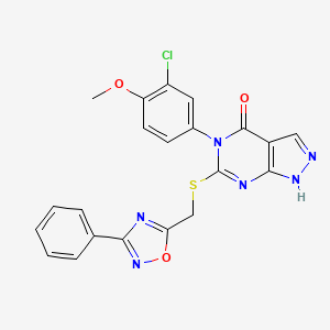 molecular formula C21H15ClN6O3S B11199211 2-({2-[4-(4-Fluorophenyl)piperazin-1-yl]-2-oxoethyl}thio)-3-[(2-methylphenyl)thio]pyrazine 