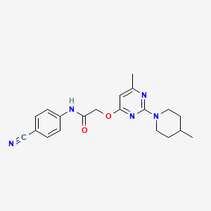 molecular formula C20H23N5O2 B11199427 N-(4-cyanophenyl)-2-{[6-methyl-2-(4-methylpiperidin-1-yl)pyrimidin-4-yl]oxy}acetamide 