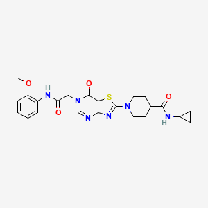 molecular formula C24H28N6O4S B11199513 N-Cyclopropyl-1-(6-{[(2-methoxy-5-methylphenyl)carbamoyl]methyl}-7-oxo-6H,7H-[1,3]thiazolo[4,5-D]pyrimidin-2-YL)piperidine-4-carboxamide 