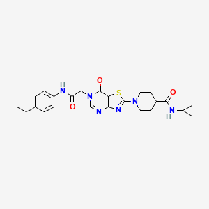 molecular formula C25H30N6O3S B11199617 N-cyclopropyl-1-[7-oxo-6-(2-oxo-2-{[4-(propan-2-yl)phenyl]amino}ethyl)-6,7-dihydro[1,3]thiazolo[4,5-d]pyrimidin-2-yl]piperidine-4-carboxamide 