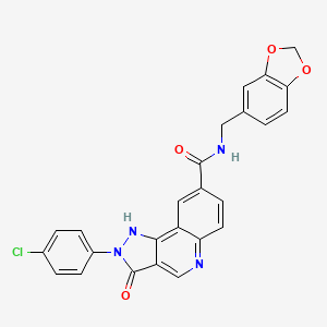 molecular formula C25H17ClN4O4 B11199647 N-(benzo[d][1,3]dioxol-5-ylmethyl)-2-(4-chlorophenyl)-3-oxo-3,5-dihydro-2H-pyrazolo[4,3-c]quinoline-8-carboxamide 