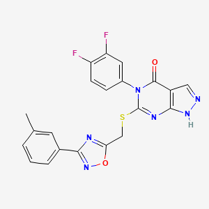 molecular formula C21H14F2N6O2S B11199654 5-(3,4-difluorophenyl)-6-[[3-(3-methylphenyl)-1,2,4-oxadiazol-5-yl]methylsulfanyl]-1H-pyrazolo[3,4-d]pyrimidin-4-one 