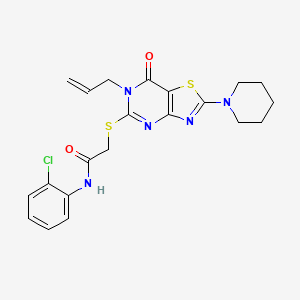 molecular formula C21H22ClN5O2S2 B11200025 N-(2-chlorophenyl)-2-{[7-oxo-2-(piperidin-1-yl)-6-(prop-2-en-1-yl)-6,7-dihydro[1,3]thiazolo[4,5-d]pyrimidin-5-yl]sulfanyl}acetamide 