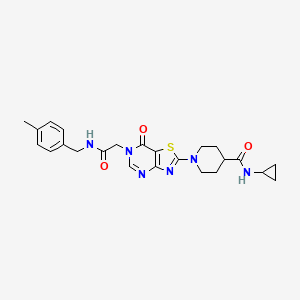 molecular formula C24H28N6O3S B11200211 N-cyclopropyl-1-(6-{2-[(4-methylbenzyl)amino]-2-oxoethyl}-7-oxo-6,7-dihydro[1,3]thiazolo[4,5-d]pyrimidin-2-yl)piperidine-4-carboxamide 