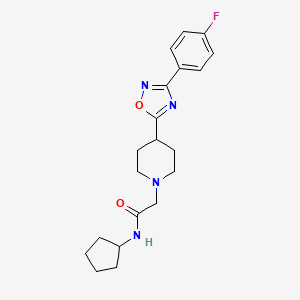 molecular formula C20H25FN4O2 B11200418 N-cyclopentyl-2-(4-(3-(4-fluorophenyl)-1,2,4-oxadiazol-5-yl)piperidin-1-yl)acetamide 