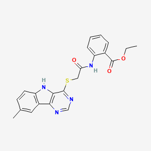 molecular formula C22H20N4O3S B11200432 ethyl 2-({[(8-methyl-5H-pyrimido[5,4-b]indol-4-yl)sulfanyl]acetyl}amino)benzoate 