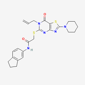 molecular formula C24H27N5O2S2 B11200499 N-(2,3-dihydro-1H-inden-5-yl)-2-{[7-oxo-2-(piperidin-1-yl)-6-(prop-2-en-1-yl)-6,7-dihydro[1,3]thiazolo[4,5-d]pyrimidin-5-yl]sulfanyl}acetamide 